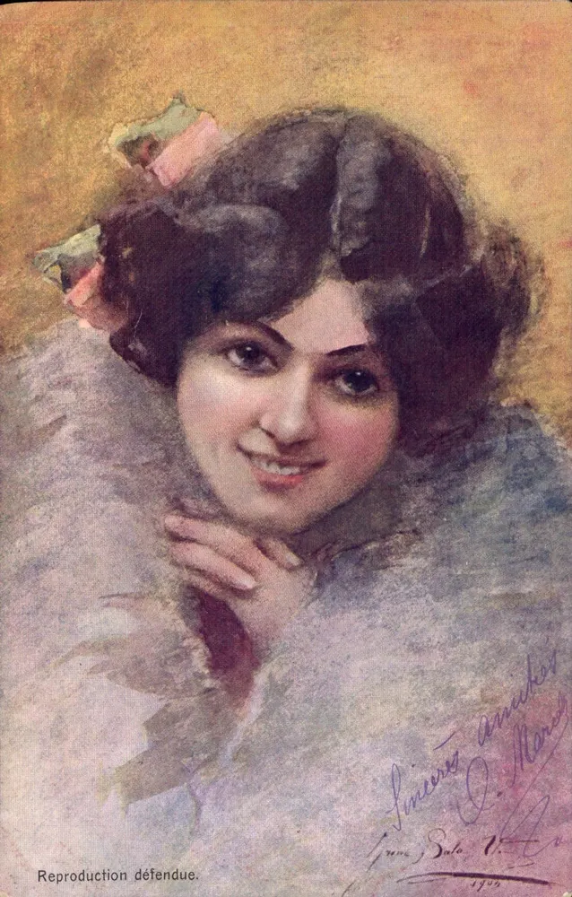 Lächelnde junge Frau — Portrait — Drucker D. Manès, 1906 - Vorderseite