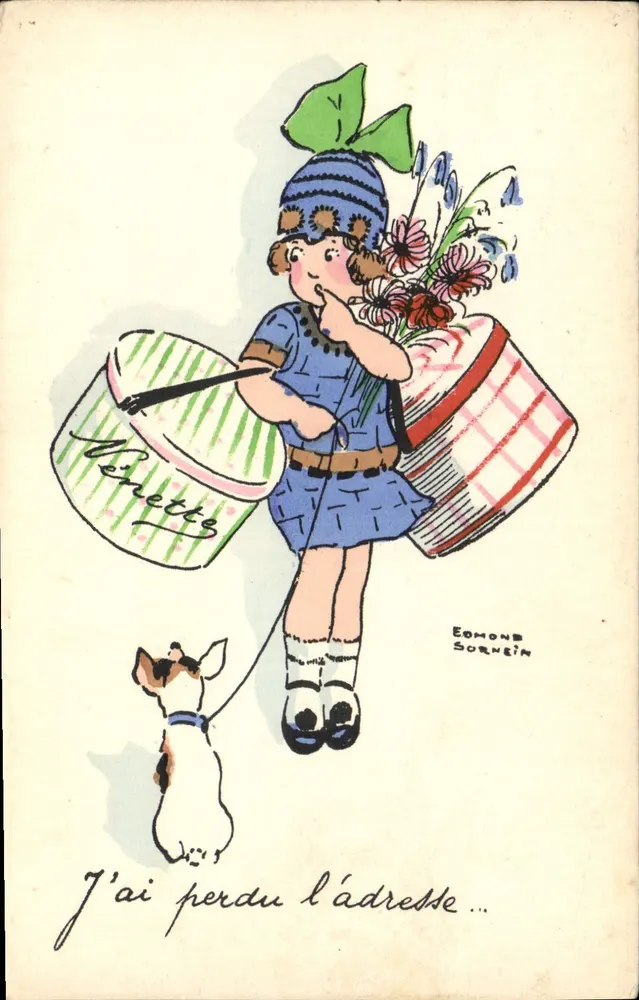 Mädchen mit Hund und Körben — Verlag Emonde Sornein, Serie 32 - Vorderseite