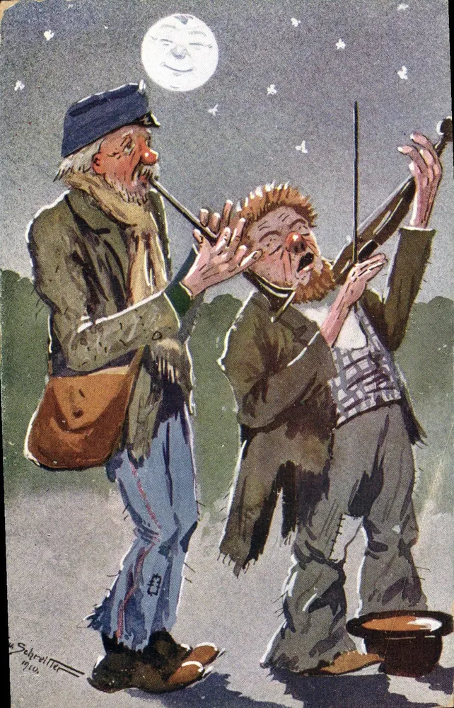 Zwei Musiker unter dem Mond — Schreitter 1910 — Österreichische Druckerei - Vorderseite