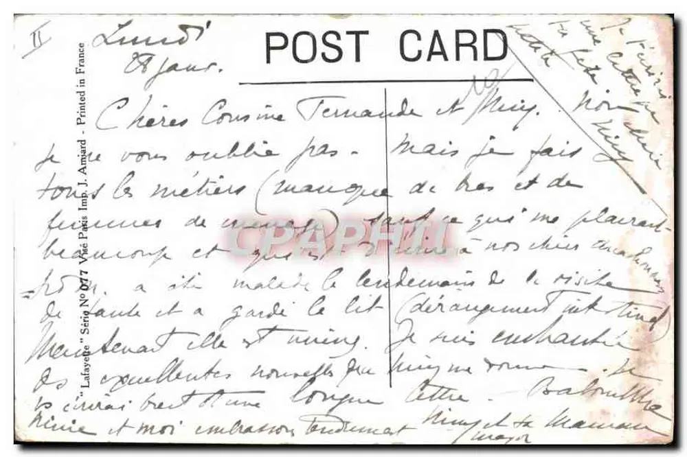 Kind schreibt ein kleines Wort vor dem Schlafen — Moc — Serie Nr. 7 — Impr. J. Amard - Rückseite
