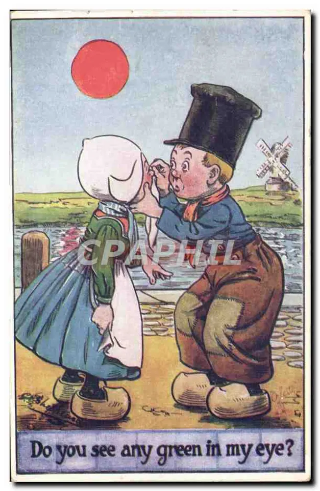 Kind und Mann im niederländischen Kostüm — humorvoller Szene mit Mühle — Tuck's Post Card, Serie II, Nr. 9641 - Vorderseite