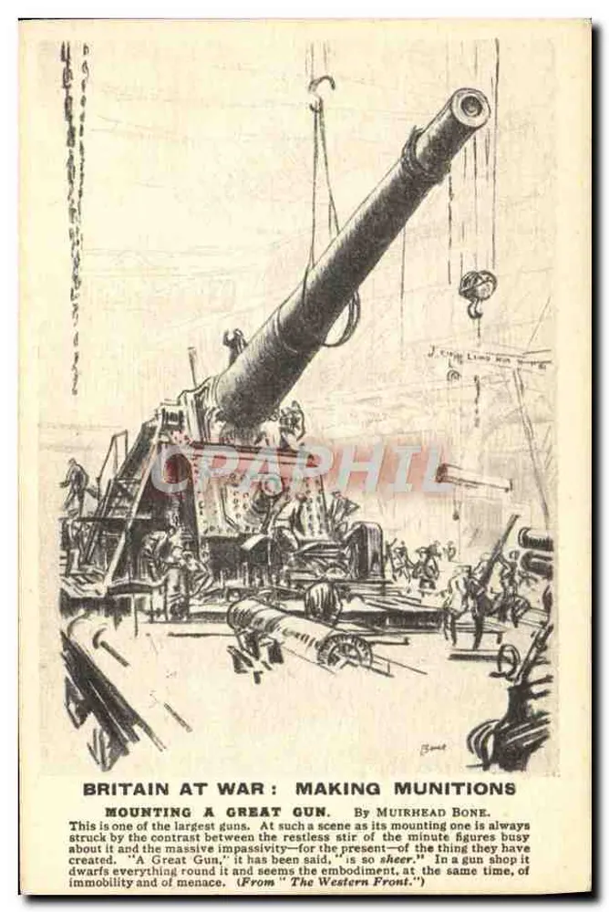 Montagem de um grande canhão — Grande Guerra — por Muirhead Bone - Frente