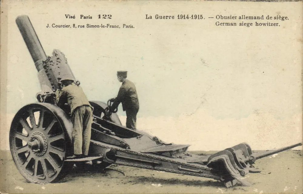 Obuseiro alemão de assalto — A Guerra 1914-1915 — J. Courcier, 8 rue Simon-le-Franc, Paris. - Frente
