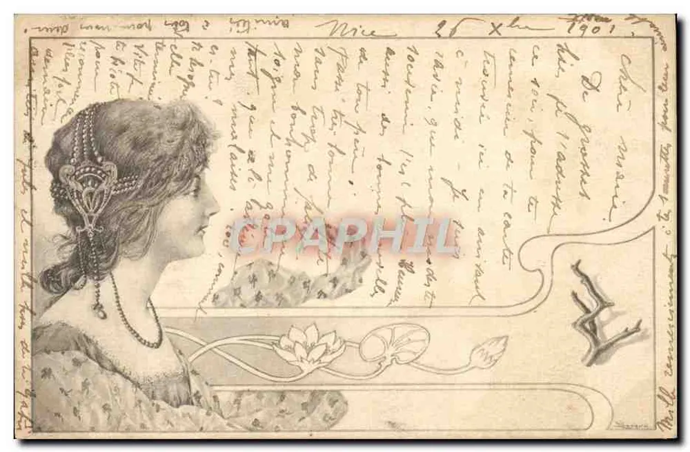 Junge Frau im Profil — Art Nouveau — Verleger S. Zanella, Nr. 14 - Vorderseite
