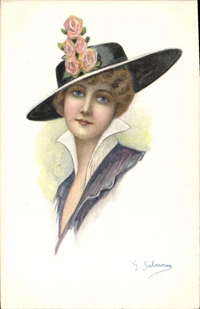 Frau mit Hut aus Rosen — Illustration von G. Salmony — Serie 3165-6 - Vorderseite