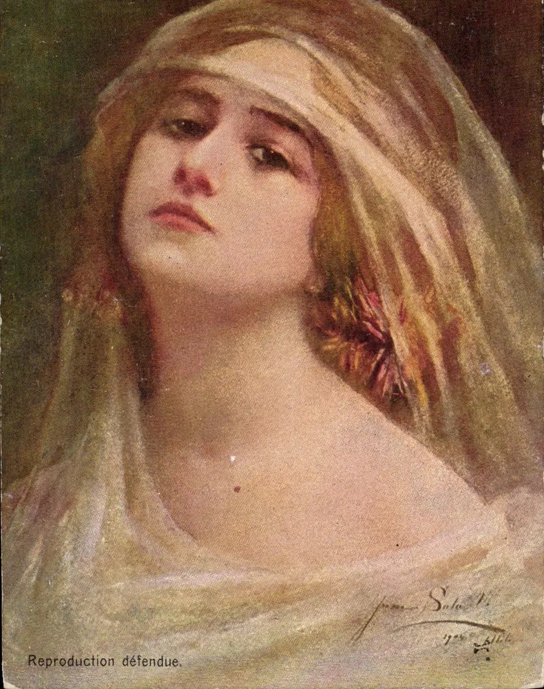 Verhüllte junge Frau — Kunstreproduktion — Verlag S. A. B. n° 724 - Vorderseite