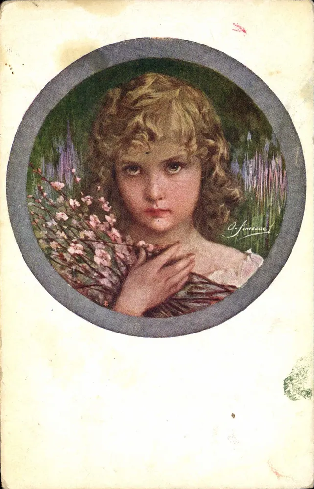 Junge Mädchen mit Blumen — Illustration — O. Simeone, Serie N. 5092 - Vorderseite