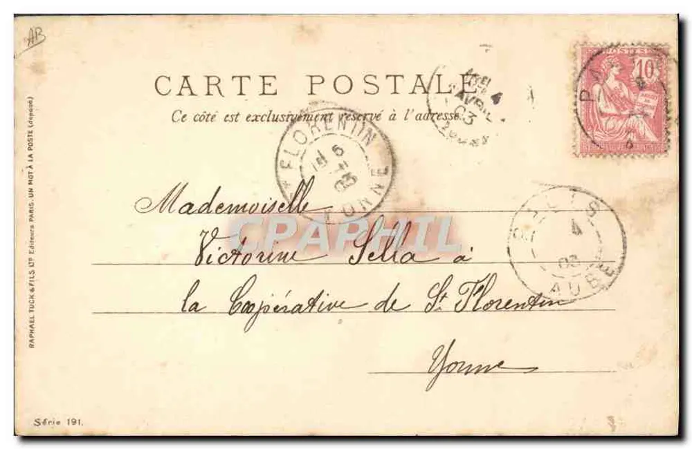 Dois homens em um trem — caricatura — Raphaël Tuck & Fils, Série 191 - Verso
