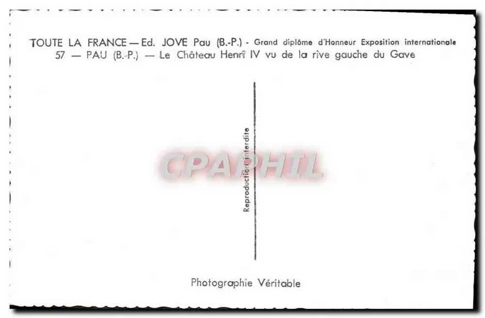 Château Henri IV von der linken Seite des Gave gesehen — Toute la France — Ed. JOVE Pau (B.P.) — n° 57 - Rückseite