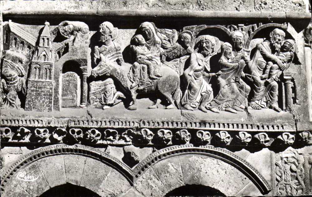 Portal da abadia de Moissac — Apresentação e fuga para o Egito — Combiér (T-et-G.) - Frente