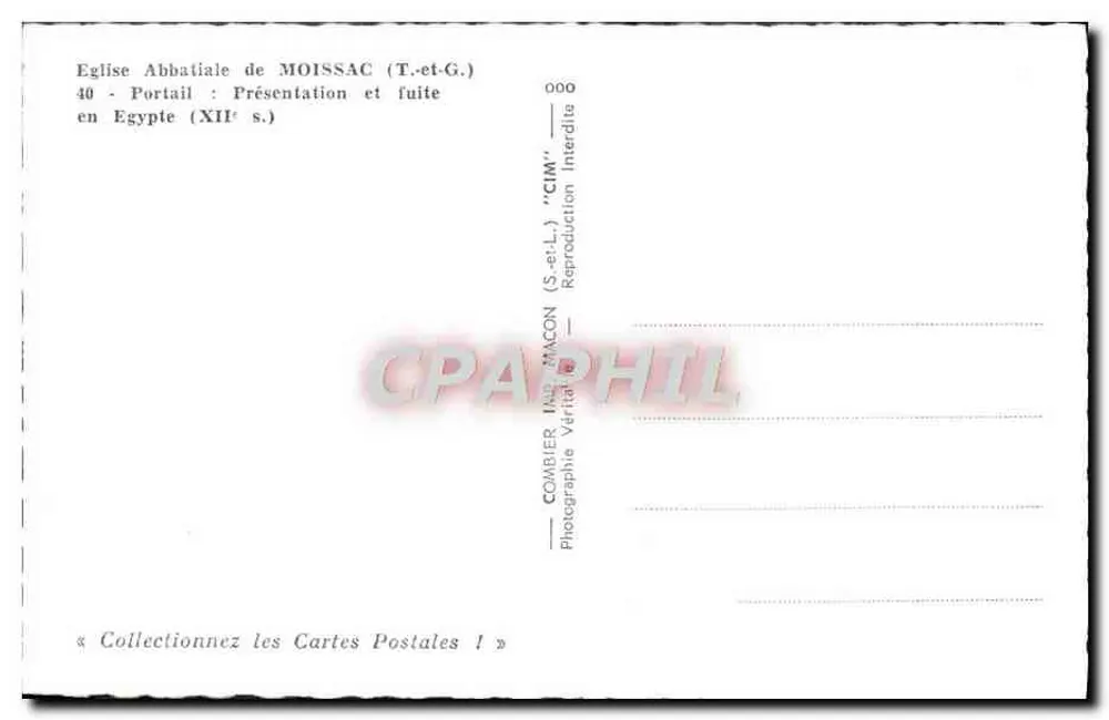 Portal da abadia de Moissac — Apresentação e fuga para o Egito — Combiér (T-et-G.) - Verso