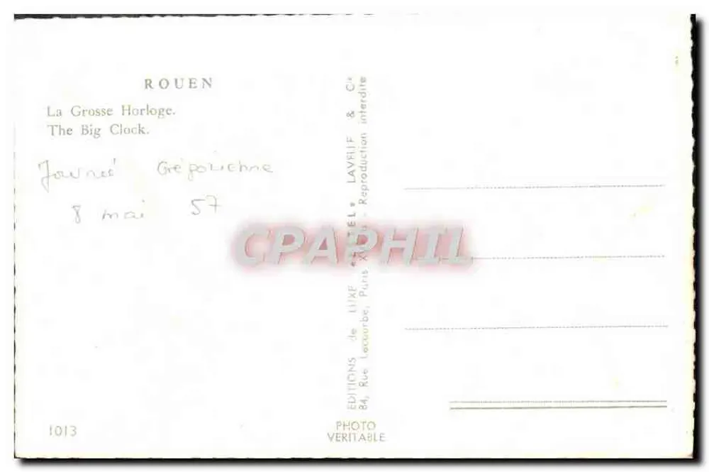 Rouen — A Grande Relógio — Editor Etel - Verso