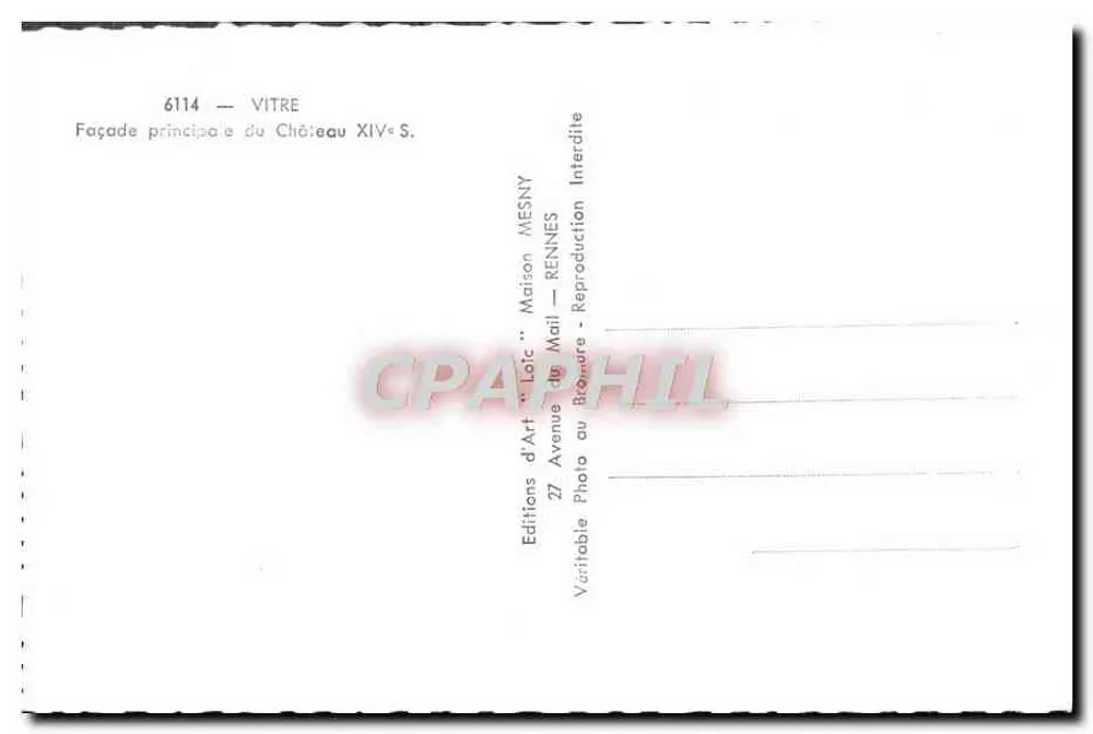 Vitre — Facha da Fortaleza do Século XIV — Edições de Arte 'Loïc' - Verso