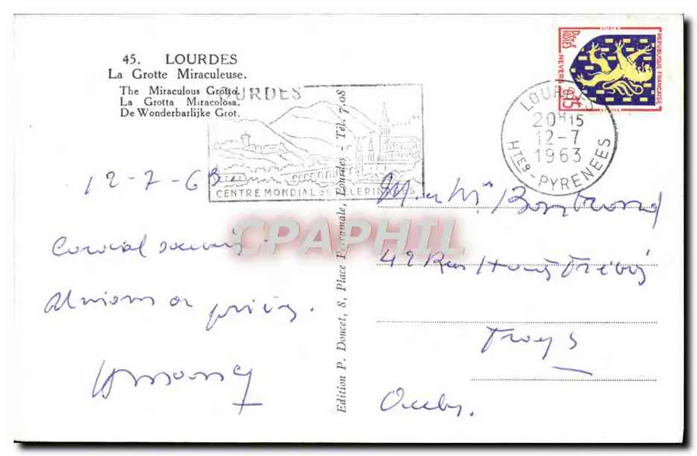 Lourdes — A Gruta Milagrosa — Edição P. Donnet, n°45 - Verso