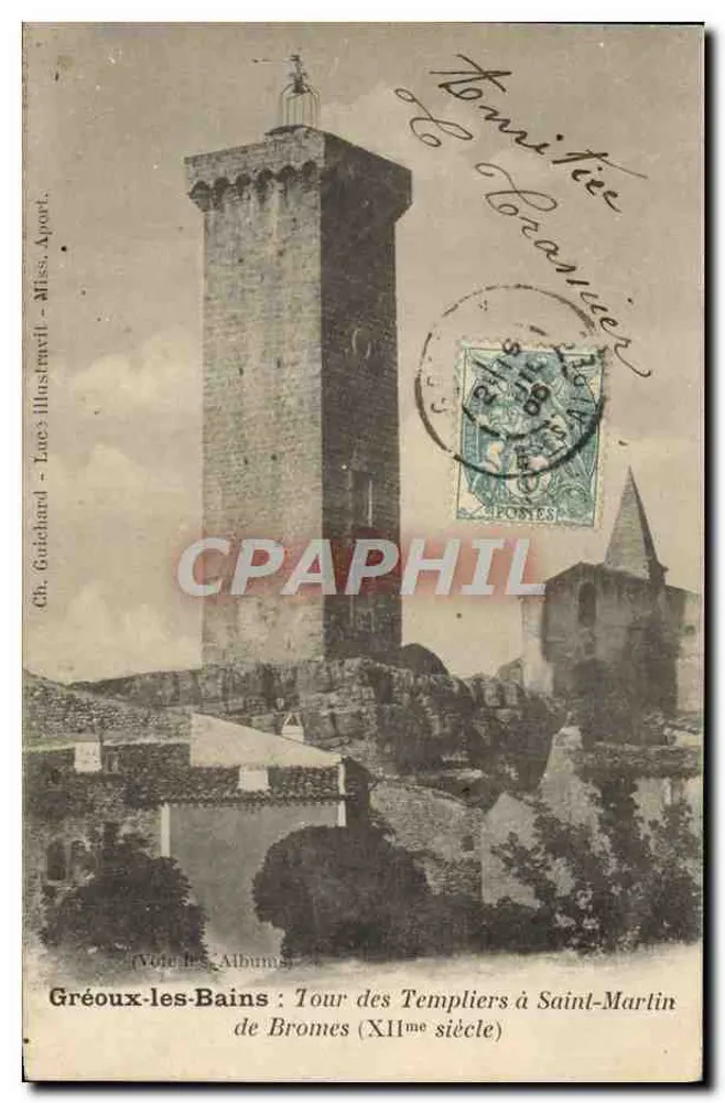 Gréoux-les-Bains : Ansicht der Templer-Turm in Saint-Martin (12. Jahrhundert) — Ch. Gudechard - Luce Illustrativil - Miss. Aport. - Vorderseite
