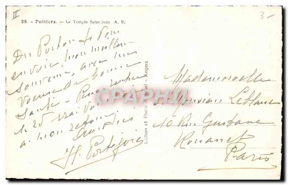 Poitiers — O Templo São João — Edição e Foto Brud, Angers - Verso