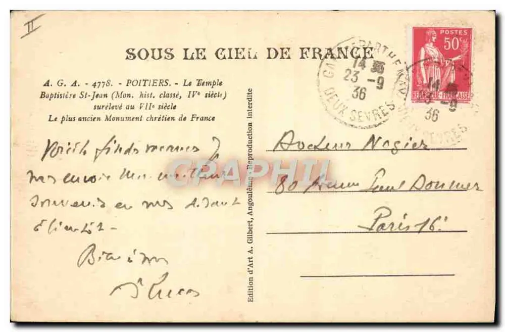 Baptistério Santo João — Poitiers — Edição de Arte A. Gilbert - Verso