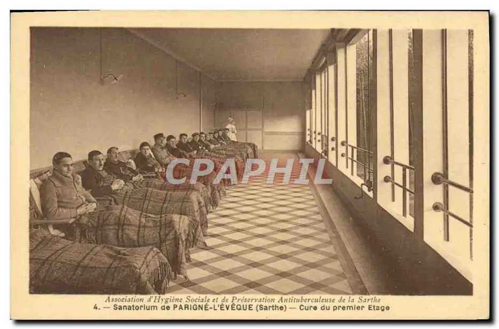 Sanatório de Parigné-l'Évêque (Sarthe) — Tratamento do primeiro andar — Associação de Higiene Social e Preservação Antituberculosa da Sarthe - Frente