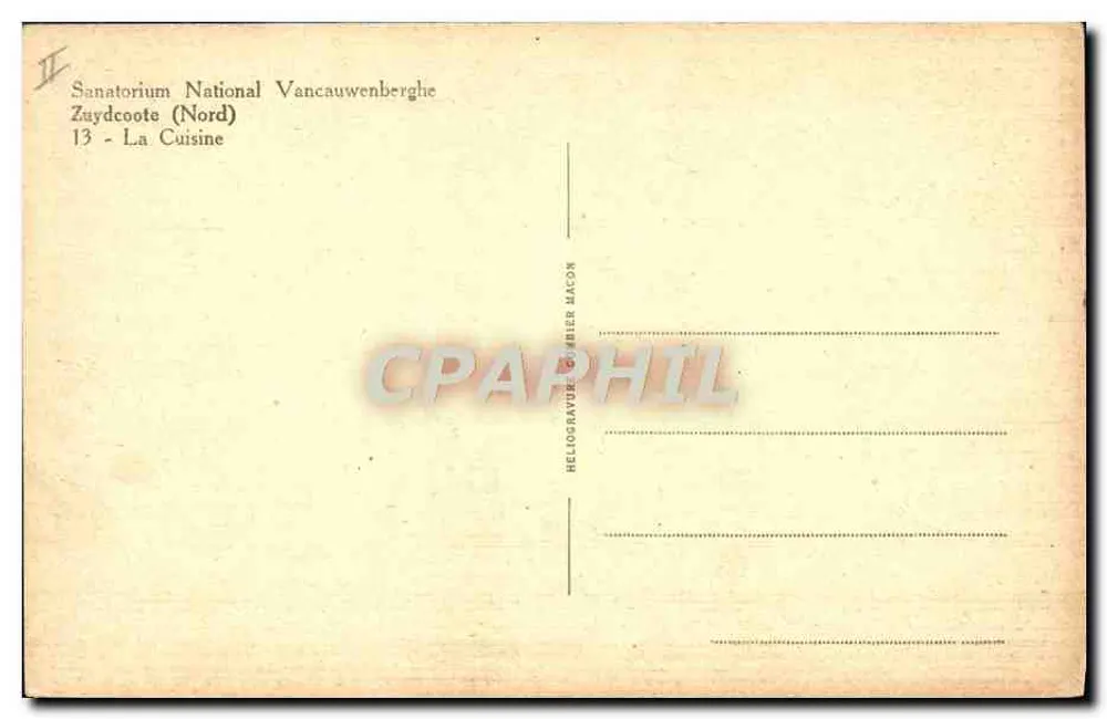 Nationales Sanatorium Vancauwenberghe — Die Küche — HelioGravure Combier Macon - Rückseite