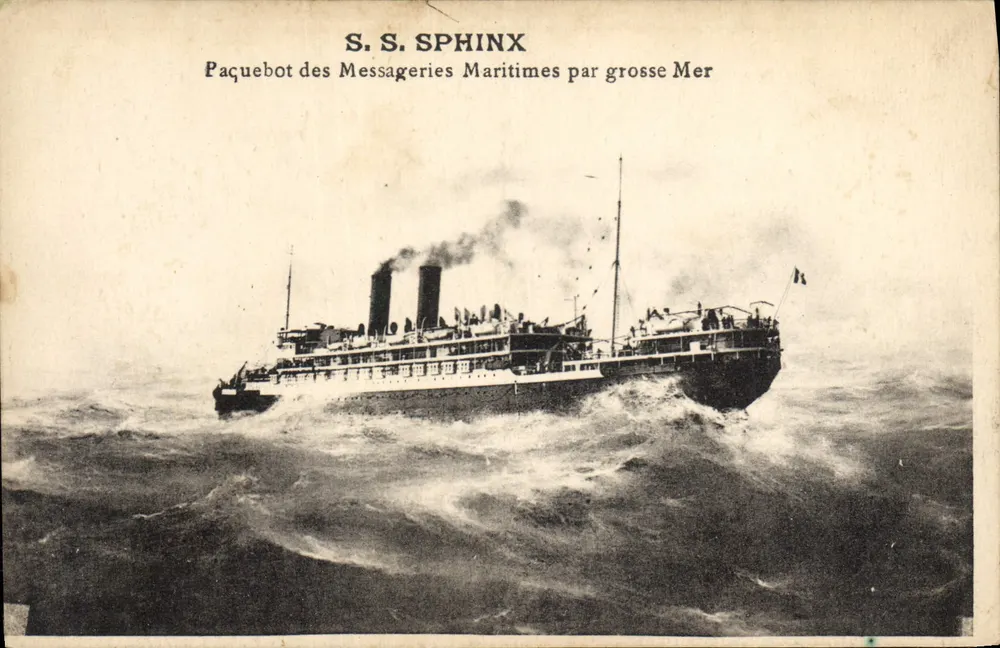 S.S. SPHINX — Dampfer der Messageries Maritimes in harten Seegang — Verlag G. MAUP Marseille - Vorderseite