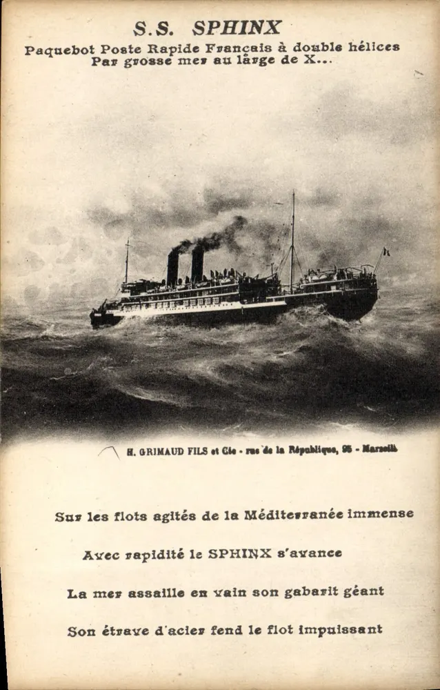 S.S. SPHINX — Französischer Schnellpostdampfer mit Doppelpropeller — H. GRIMAUD FILS & Cie, rue de la République, 96 - Marseille - Vorderseite