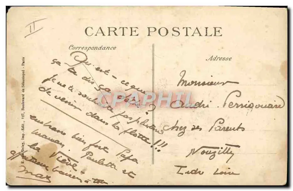 Dardanellen — Explosion des Panzerschiffes "Bouvet" — E. De Quay, Imp. Édil., 127, boulevard de Sébastopol - Paris - Rückseite