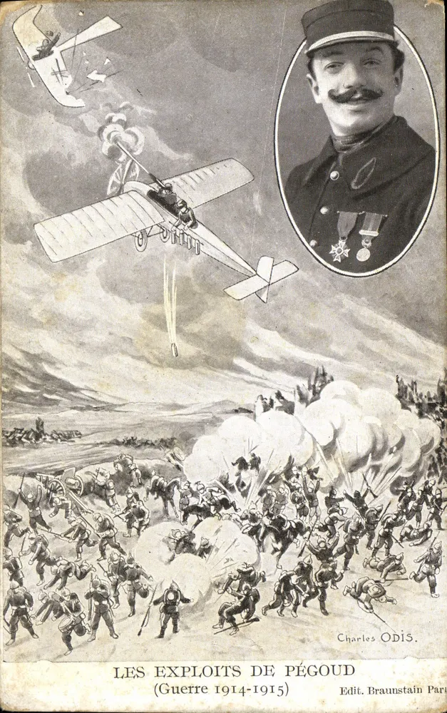 Os feitos de Pegoud — Guerra 1914-1915 — Edit. Braunstain Paris - Frente
