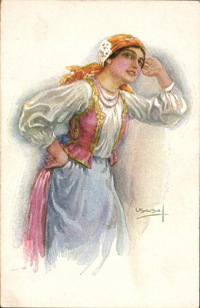 Frau im traditionellen Kleid — Caconnie — Verlag ERKAL, Nr. 3245 - Vorderseite