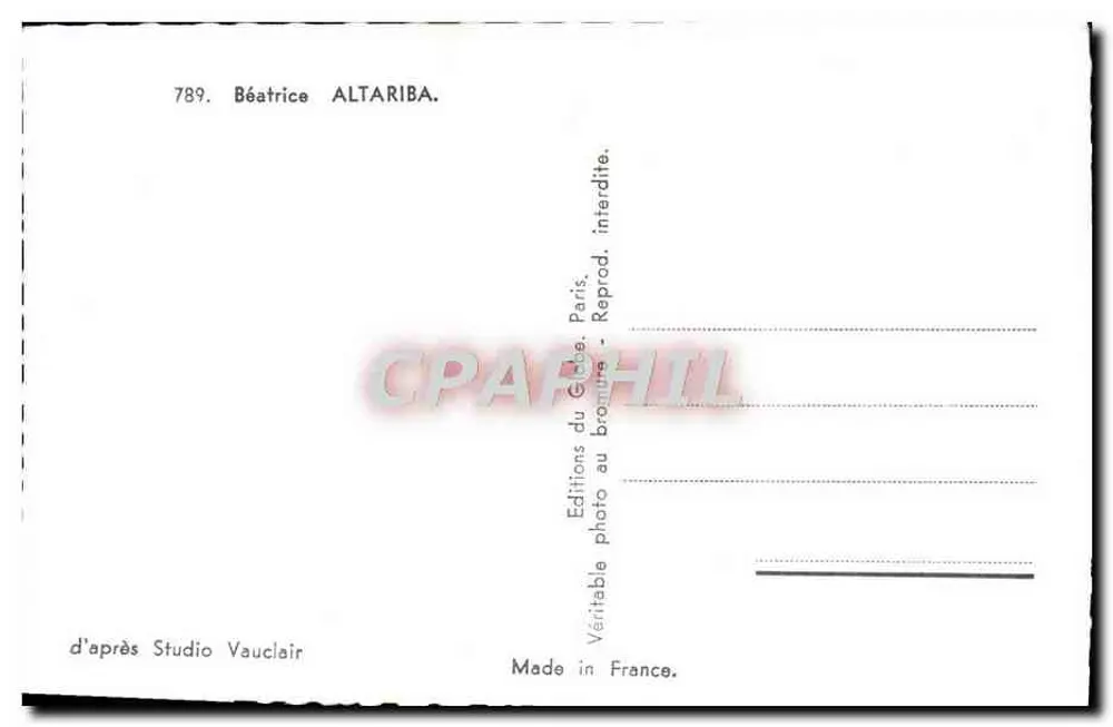 Béatrice ALTARIBA — Retrato — Éditions du Globe, Paris, n°789 - Verso