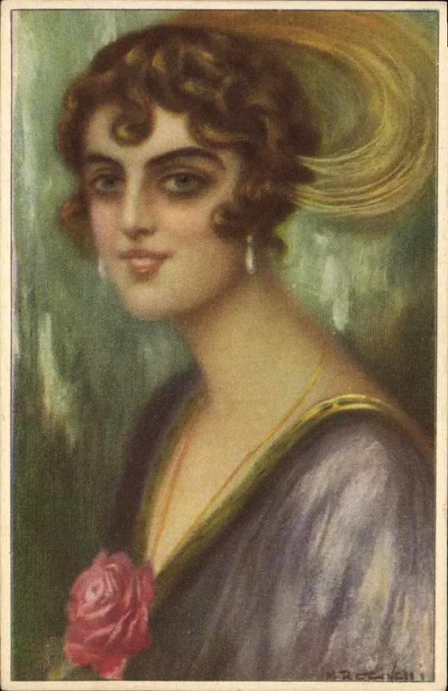Junge Frau mit Rose — Illustration — M. R. Deveni, Serie 884-6 - Vorderseite