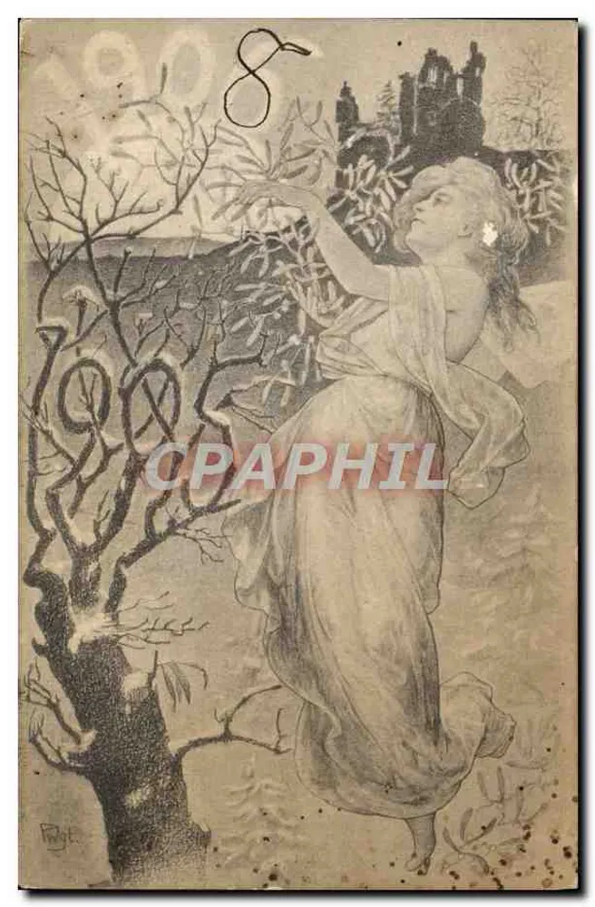 Frau in einem winterlichen Landschaft — Zeichnung von P. Royt — Verlag S.F. - Vorderseite