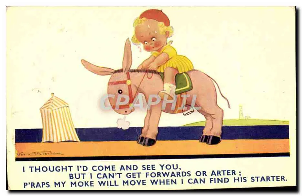 Kind auf einem Esel — humoristische Illustration — Vera Paterson - Vorderseite