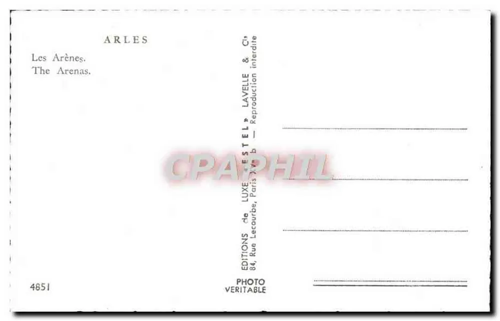 Arles — As Arènes — Editora Lavelle & Cie, n° 4851 - Verso