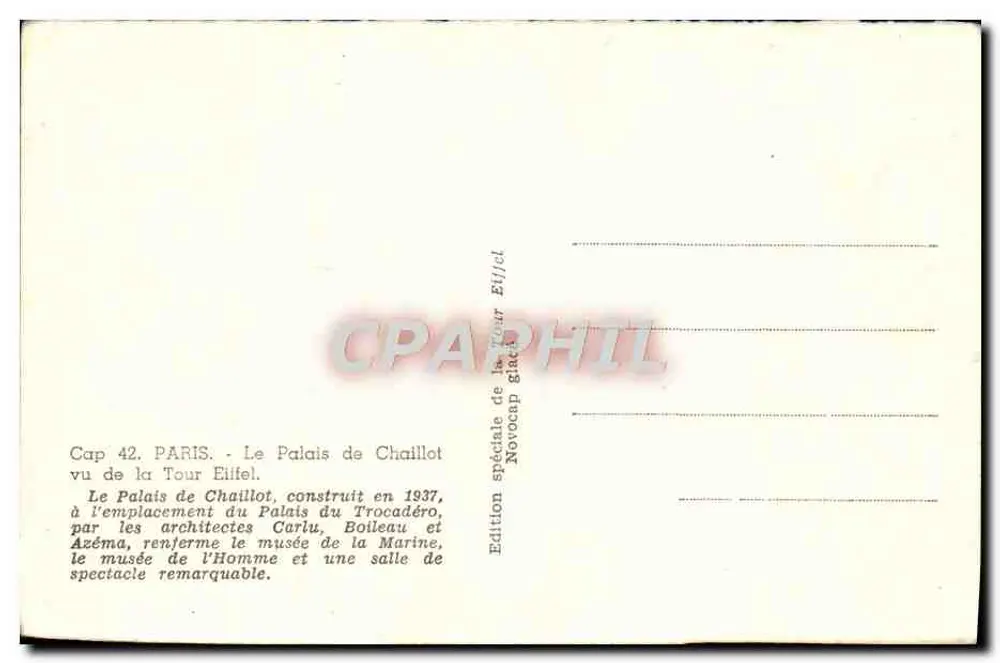 Palácio de Chaillot — vista da Torre Eiffel — Cap 42 - Verso