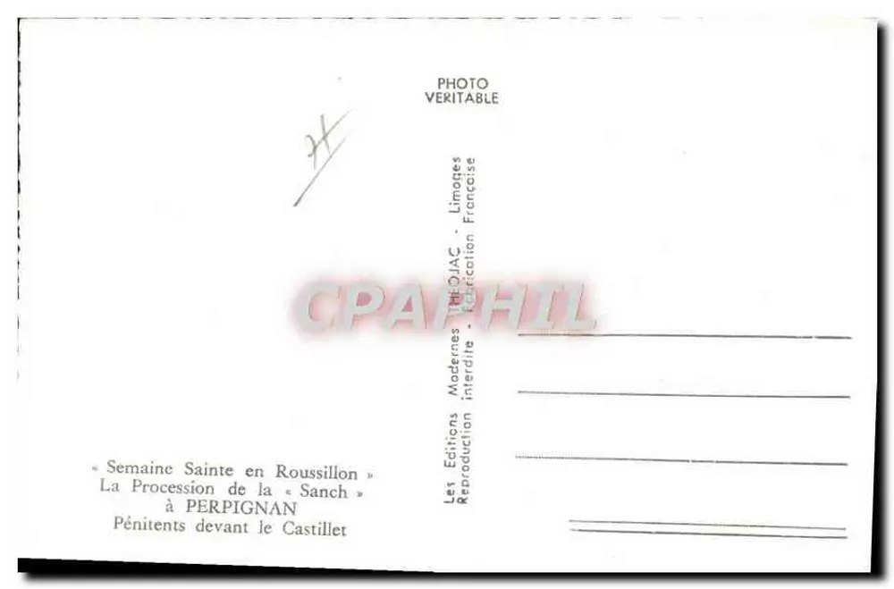 Bußfahrer vor dem Castillet — Heilige Woche in Roussillon — Verlag Théçjuc - Rückseite