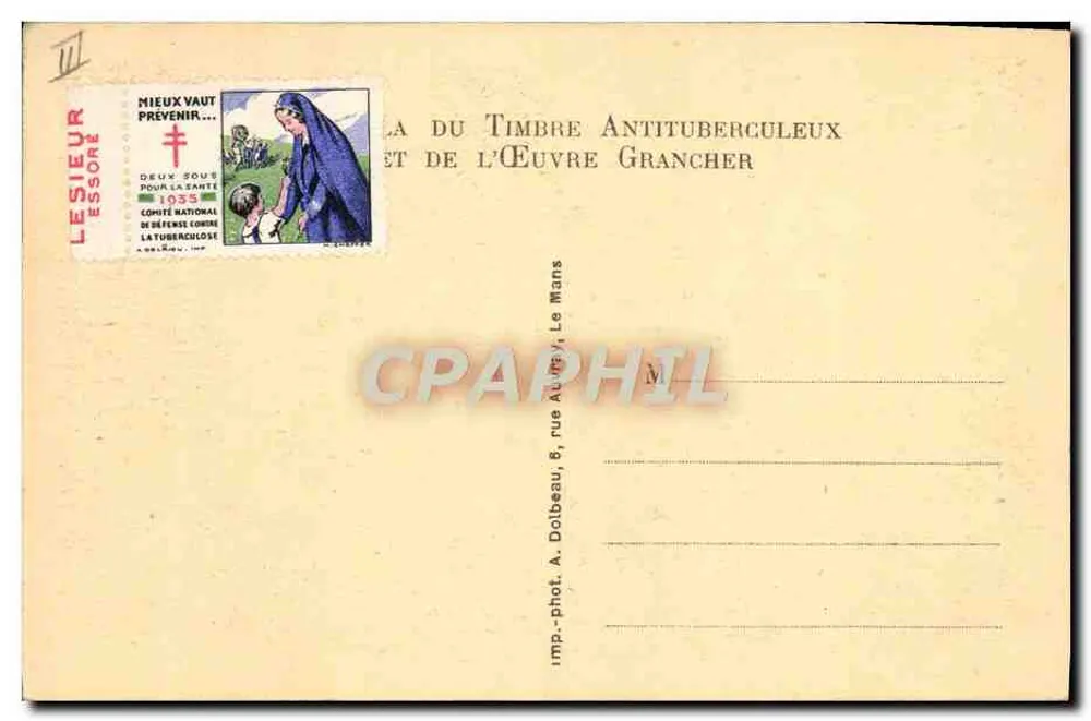 Sanatorium de Parigné-l'Évêque — Frauen-Sanatorium — Vereinigung für soziale Hygiene und Tuberkulose-Prävention der Sarthe - Rückseite