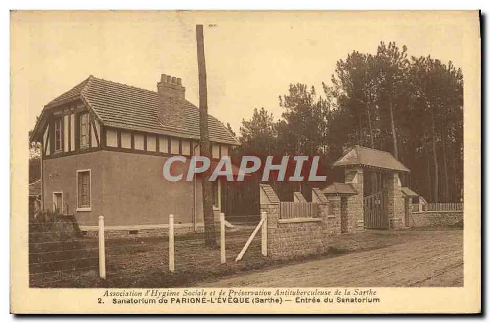 Sanatorium von Parigné-l'Évêque — Eingang zum Sanatorium — Verein für soziale Hygiene und Tuberkulose-Prävention der Sarthe - Vorderseite