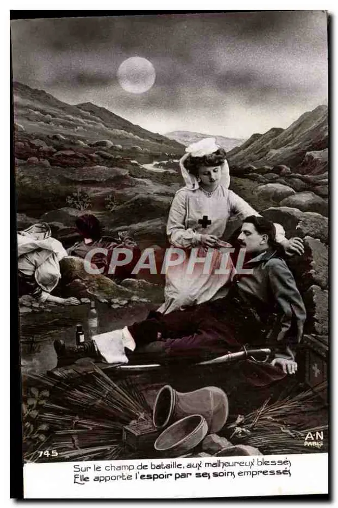 Krankenschwester auf dem Schlachtfeld — den Unglücklichen Verwundeten — A.N. Paris, n°745 - Vorderseite