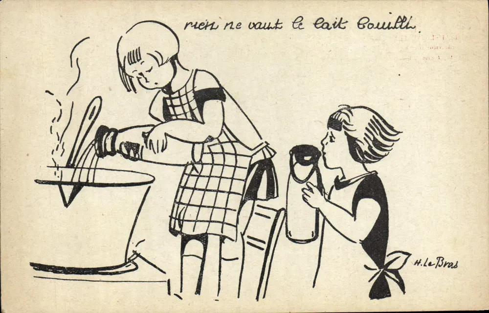 Mulher e criança bebendo leite — H. Le Bras — Cruz Vermelha Francesa - Frente