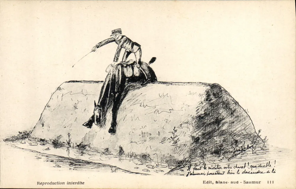 Soldado a cavalo em um rochedo — Saumur — Edit, Blanc-aud - Saumur 111 - Frente