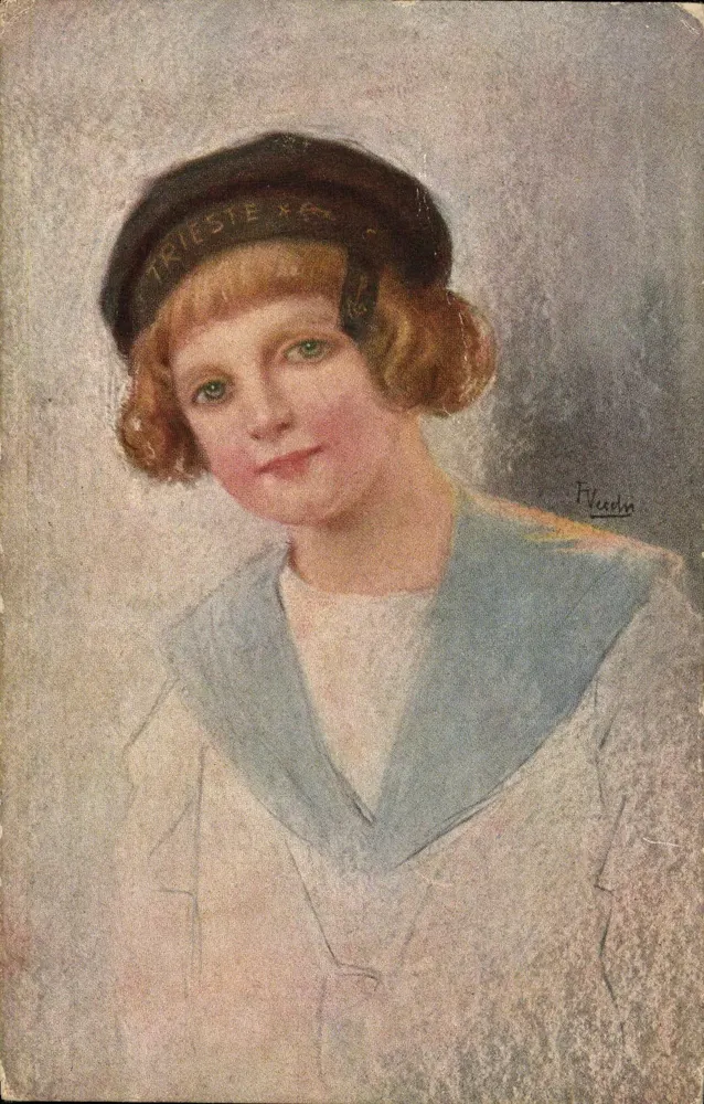 Junge Frau mit Hut — Trieste — F. Vercin - Vorderseite