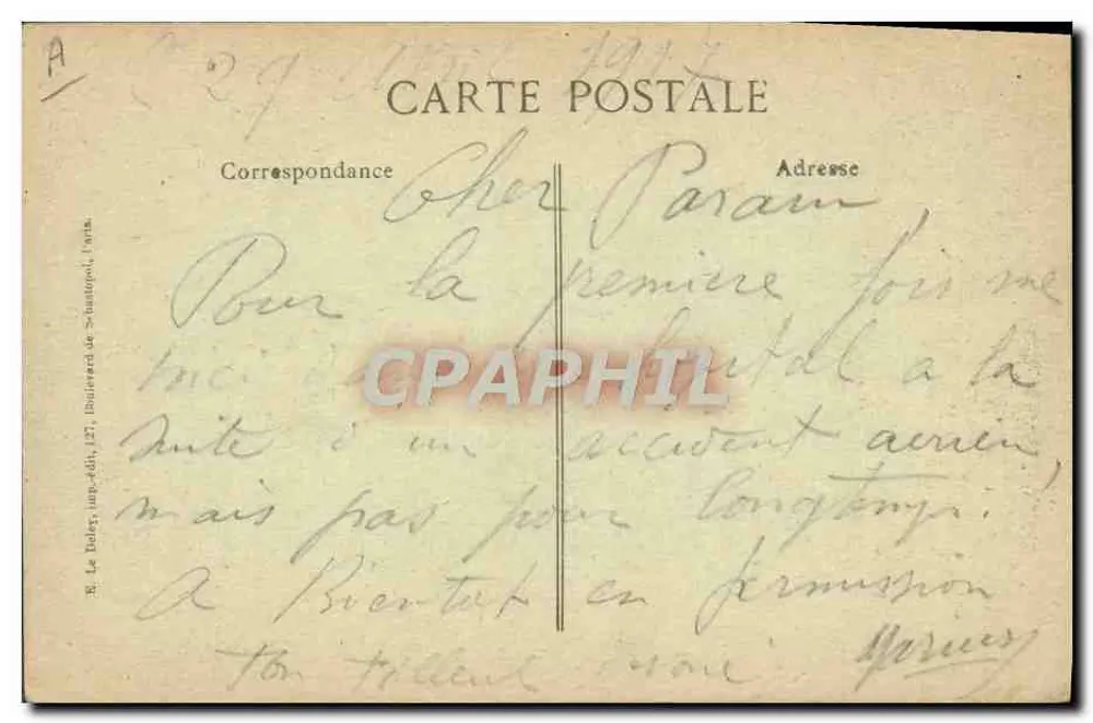 Zeppelin abgeschossen in Compiègne — 17. März 1917 — Verlag R. Le Boley, Druck von Adis, Paris - Rückseite