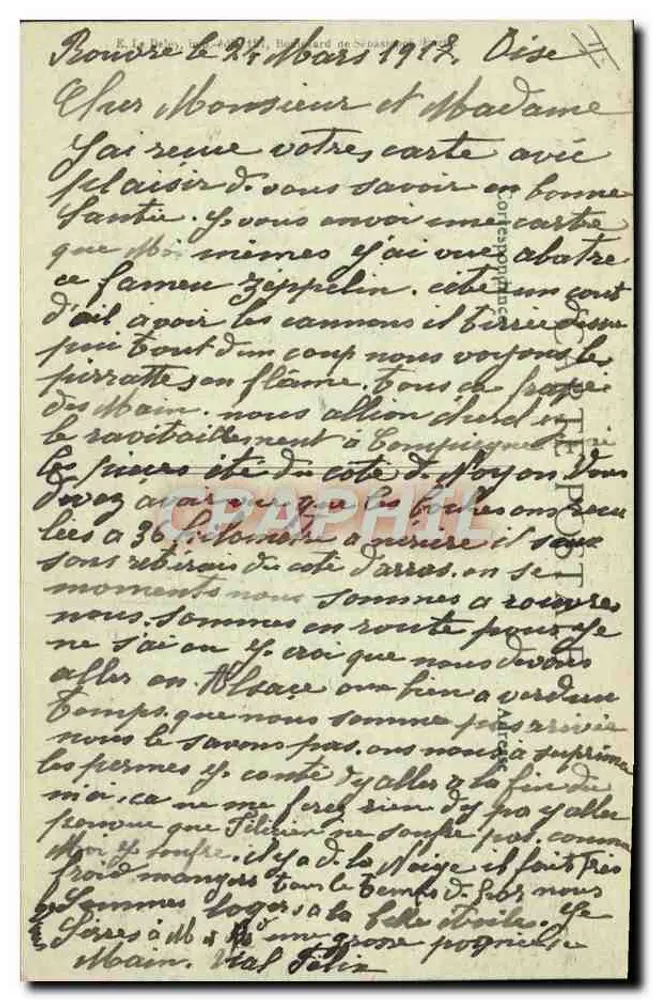 Der abgeschossene Zeppelin in Compiègne am 17. März 1917 — Verlag B.L.D. - Rückseite
