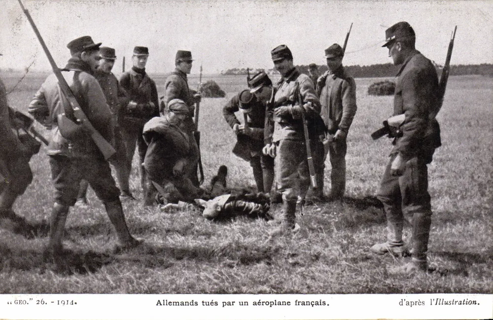 Deutsche getötet durch einen französischen Flieger — nach Illustration — "GEO." 26 - 1914 - Vorderseite