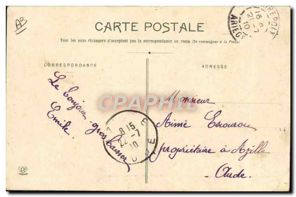 Junge Frau aus Bethmale — Pyrénées Ariégeoises — Phototype L'Abrouche Frères Toulouse, n°167 - Rückseite