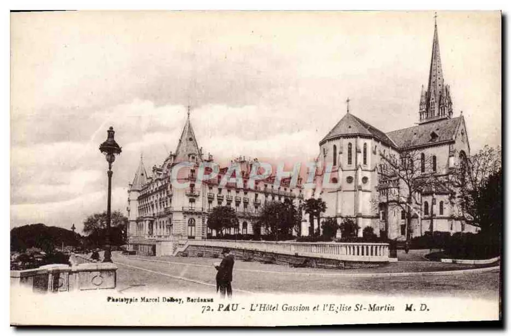 Pau - Das Hotel Gassion und die Kirche St-Martin — Phototypie Marcel Daboy, Bordeaux - Vorderseite