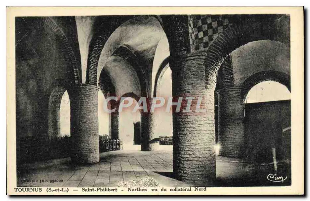 Tournus (S.-et-L.) — Saint-Philibert — Narthex aus der nördlichen Seitenkapelle gesehen — Tourner Imp. Macon - Vorderseite
