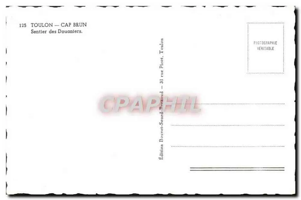 Toulon — Cap Brun — Sentier des Douaniers — Edição Bouvet-Sourd-Brenoud - Verso