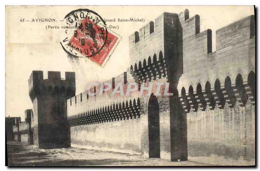 Avignon — Die Mauern (Restaurierte Stelle) — Boulevard Saint-Michel — Verlag N. Riquet, Avignon, Nr. 65 - Vorderseite