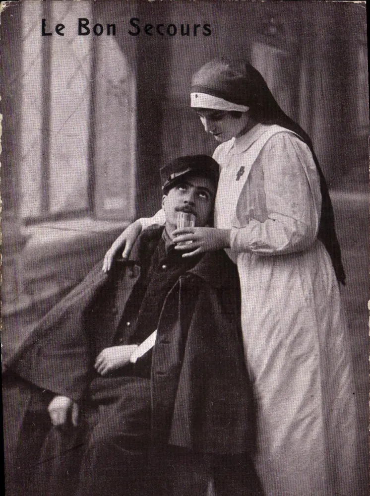Schwester und verwundeter Soldat — Le Bon Secours — Patriotische Ausgabe von 1914 - Vorderseite